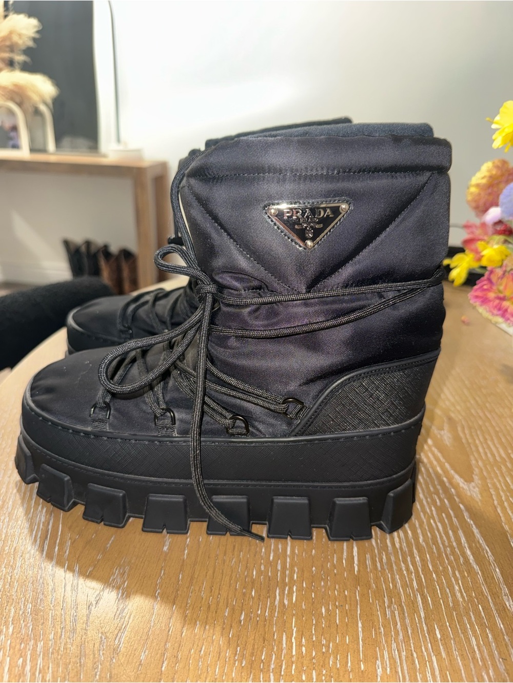 Prada Black Quilted Lace-Up Platform Boots